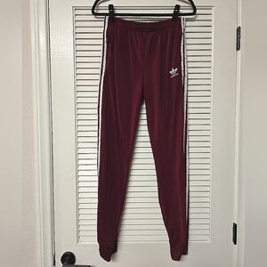 Adidas - Red & White Athletic Workout Pants With Drawstring & Zipper Pockets